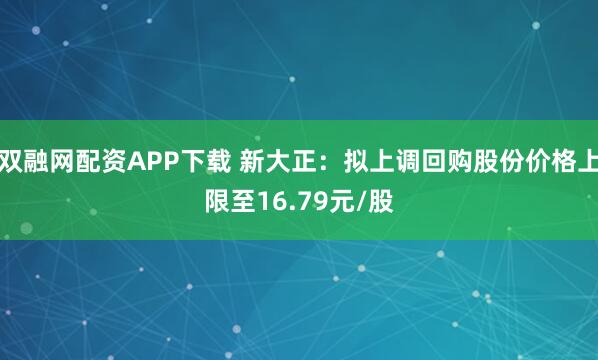 双融网配资APP下载 新大正：拟上调回购股份价格上限至16.79元/股